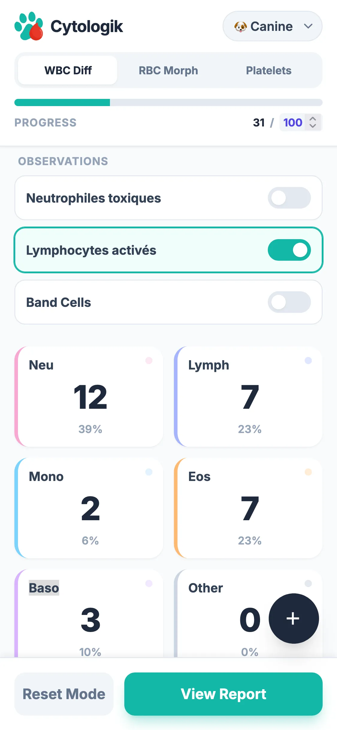Current Cytologik veterinary differential counting interface